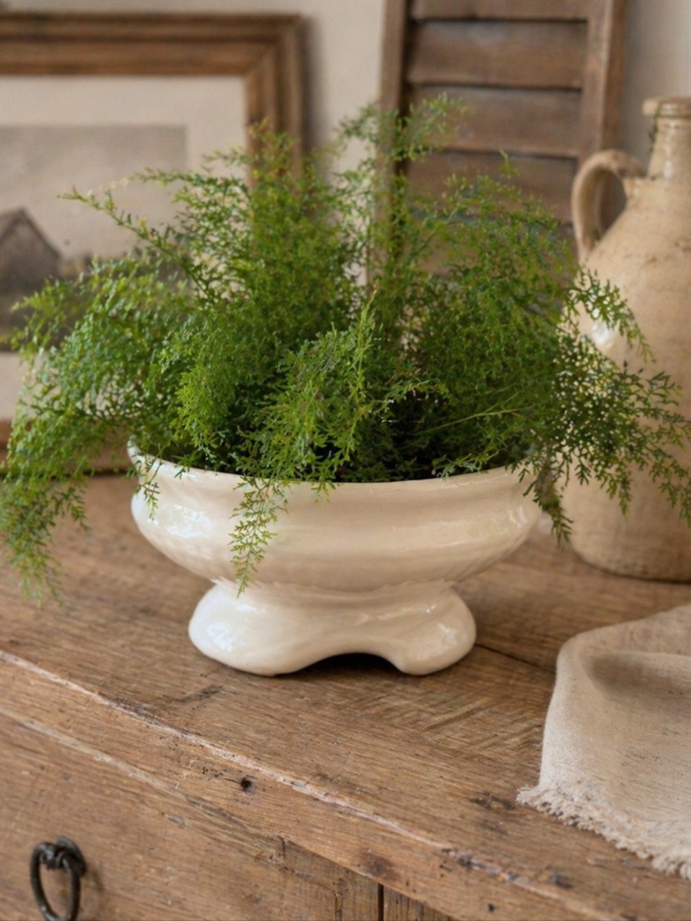 Vintage Ivory French Countryside Ceramic Planter. Ribbed | Cache Pot | Timeless.